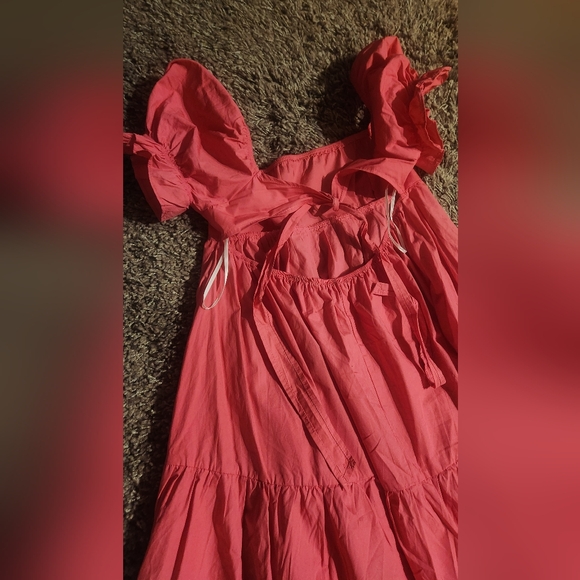 Pink cotton tie-back puff sleeve dress EUC - Picture 2 of 6